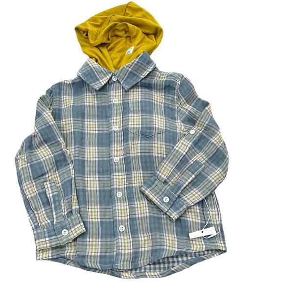 Thoughtfully Hooded Toddler Button-Up Plaid Shirts With Removable Hood NWT - Picture 1 of 4